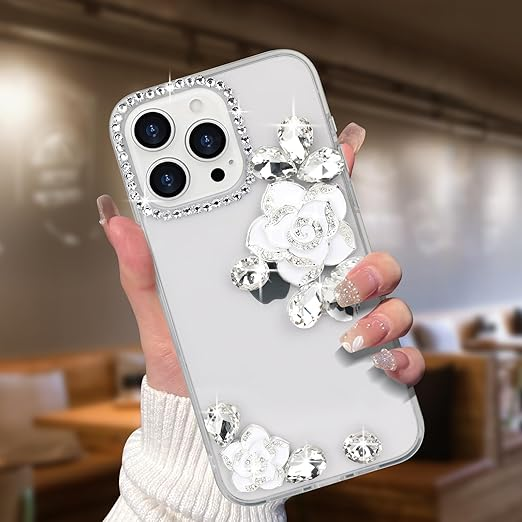 luxury camellia water diamond transparent phone case For Apple iPhone 14 Pro Max
