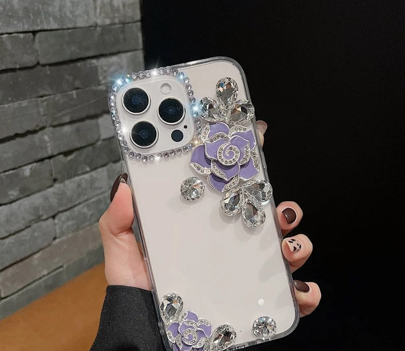 luxury camellia water diamond transparent phone case For Apple iPhone 14 Pro Max