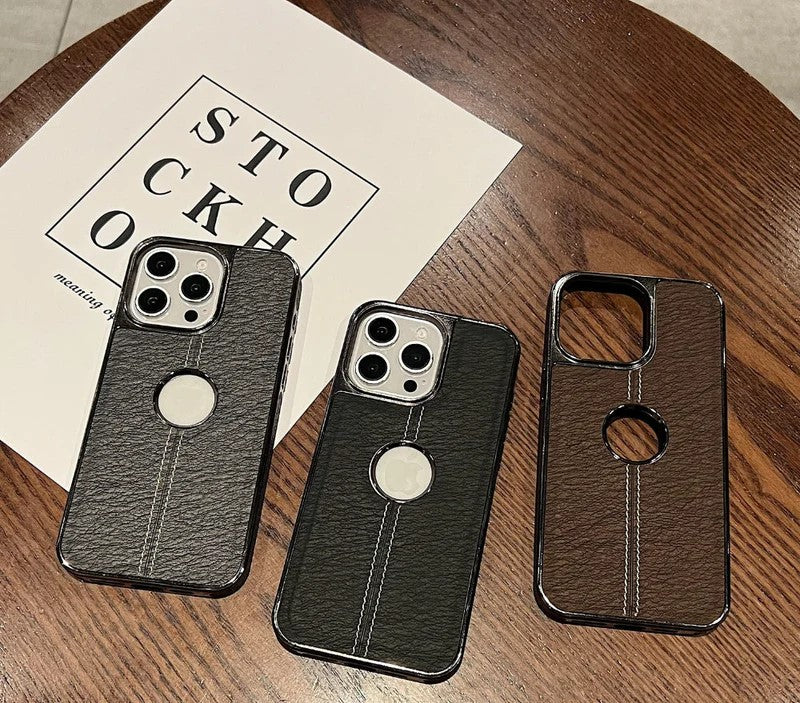 Leather Stitching Texture Logo Cut Phone Cover