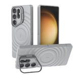 Matte Ripple Pattern MagSafe Silicone Phone Case with Stand for Samsung Galaxy S25 Ultra