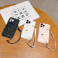 Card Wallet Lanyard Strap PU Leather Camera Protection Phone Case for I phone 14
