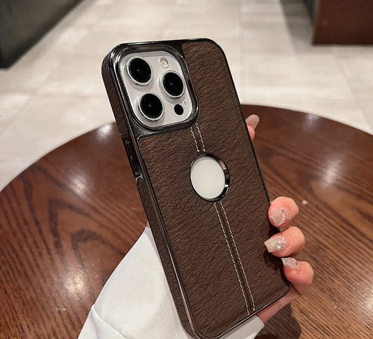 Leather Stitching Texture Logo Cut Phone Cover