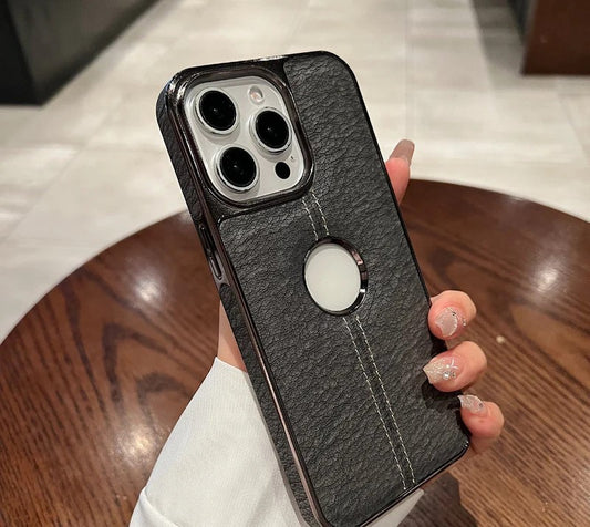 Leather Stitching Texture Logo Cut Phone Cover